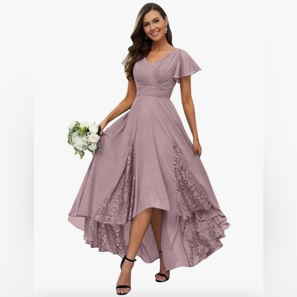NEW Lilac Mother of The Bride Chiffon Bridesmaid V Neck Lace Formal Dress 14 - Picture 1 of 4